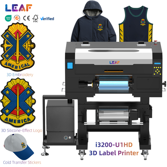 LEAF UV DTF Machine A3 30cm I3200HD 3D UV Sticker Printer 3D Embossed Logo Faux Embroidery Printing Machine