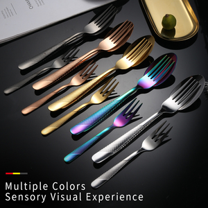 Couverts <span class=keywords><strong>à</strong></span> pois en <span class=keywords><strong>métal</strong></span>, service de couverts de luxe en titane doré pour mariage, couverts de restaurant en acier inoxydable - Product Image 4