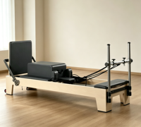 Reformer Pilates en Bois d'Érable avec Montants en Aluminium – Appareil Commercial pour Studio, Salle de Sport et Domicile – Équipement d'Exercice pour Entraînement Corporel et Renforcement du Core