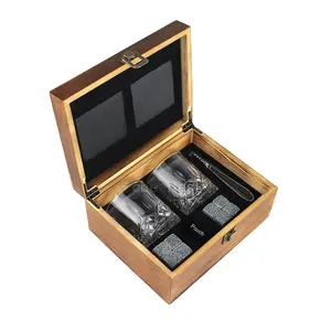 Top Vendas Whisky Stones Gift Set E Granito Cubo De Gelo De Refrigeração De Uísque Com Conjunto De Caixa De Presente De Madeira E Conjunto De Vidro De Uísque