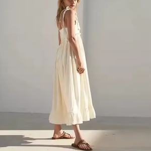 เดรสชายหาดฤดูร้อนคุณภาพสูงมาใหม่ ขายส่ง เดรสผ้าลินินทรงเข้ารูป สายเดี่ยวเซ็กซี่ เอวเล็ก ดีไซน์เรียบร้อยสำหรับผู้หญิง - Product Image 5