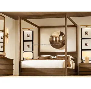 중국산 럭셔리 4 포스터 캐노피 킹 퀸 사이즈 침대 단단한 나무 프레임