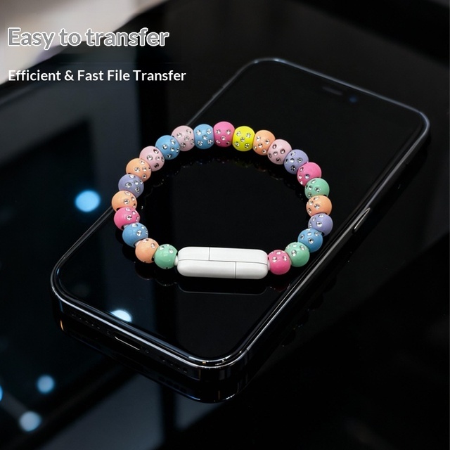 Portable Beaded Bracelet Charging Data Cable Pure Copper Conductor Type-C Interface 60W Fast-Charging Mobile Phone Cable Data