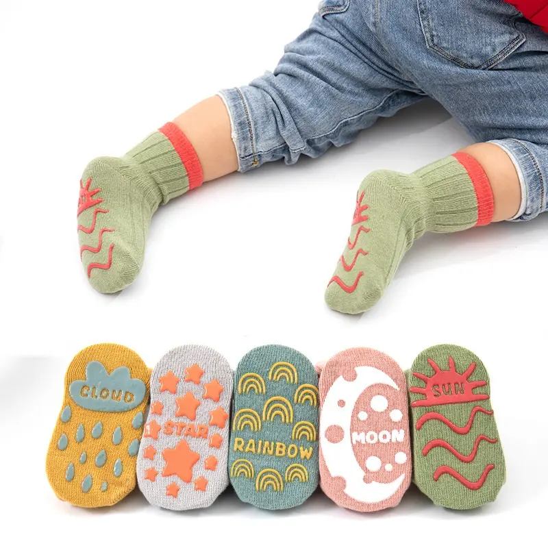 Custom Spring New Soft Cotton Breathable Grip Kid Toddler Socks Cute Cartoon Anti Slip Baby Sock