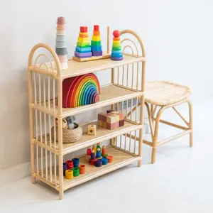 Commercio all'ingrosso mobili in Rattan Rattan Baby Change Table tavolo portaoggetti in vimini giocattoli in Rattan e scaffale per l'apprendimento fatto a mano