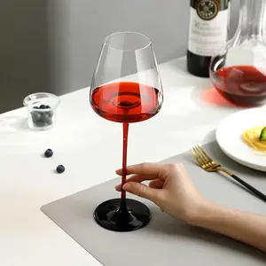 Wedding Use Unique Glassware Hand Blown Red Wine Glasses Waveform Bottom Crystal Black Stem Red Burgundy Wine Glass Goblet