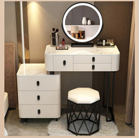 Nouvelle Arrivée Coiffeuse avec Miroir et Tiroirs, Table de Maquillage à Prix Abordable avec Miroir LED et Tabouret