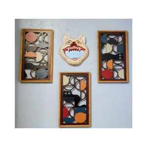 Décoration <span class=keywords><strong>murale</strong></span> moderne du milieu du siècle pour chat, ensemble de 3 tableaux encadrés, art abstrait géométrique bohème en bois, décoration <span class=keywords><strong>murale</strong></span> chat noir - Product Image 4