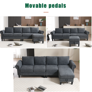 Convertible L-Shaped Sectional Sofa <b>Set</b> with Storage and Sofa Bed Four-Seater <b>Linen</b> Fabric - Product Image 5