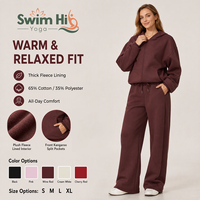 Ensemble de survêtement polaire d'hiver 2 pièces pour femme, sweat à capuche zippé et pantalon de jogging large, doublure peluche chaude, tenue décontractée et active, vente en gros