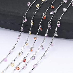CZ Stone Station Chain | 18K PVD Gold Stainless Steel Colorful <b>Bead</b> Chain for DIY Necklace <b>Bracelet</b> <b>Making</b> - Product Image 2