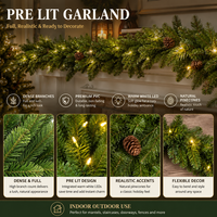 Guirlande de Noël en pin, feuillage dense en PVC, lumières LED blanc chaud, pommes de pin, décoration pour la maison, l'hôtel, les événements, les fêtes, fournisseur en gros