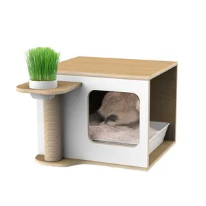 Hot selling cat litter box also contain cat scratcher post and cat litter box accessories