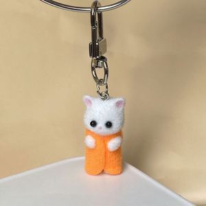 3D PVC Cute Resin Flocking Color Dress Cat Keychain Cartoon Bear Doll Pom Pom Key Chains Car Keyring Cat Bunny Plush Keychain - Product Image 5