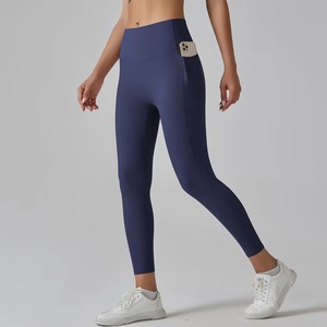 Leggings de yoga taille haute pour femmes, poches latérales pour téléphone, respirants, sans couture, séchage rapide, pantalon de fitness, élasthanne/polyester, taille élastique - Product Image 5