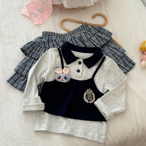 Tongxingyuan Girl's <b>Rabbit</b> Officer <b>Outfit</b> Spring Two-Piece Set With Plaid Skirt And Embroidered Top For Baby Girls - Product Image 2