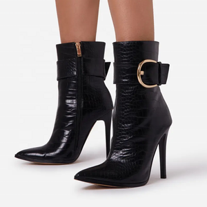 Chaussures élégantes à talons hauts pour l'hiver, bottines à boucle tendance, fermeture éclair latérale noire pour femmes, grande taille 43 - Product Image 1