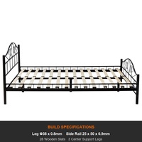 Base de Cama Metálica Desmontable con Cabecera y Piecera Arqueadas, Plataforma con Soporte de Láminas para Dormitorio, Hotel, Habitación de Huéspedes