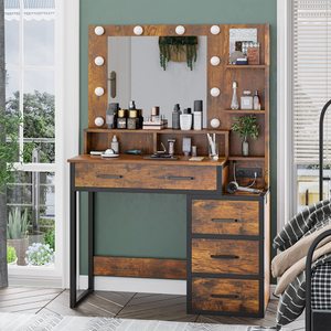High Quality Makeup Vanity With <strong>Lights</strong> Desk With Mirror and 10 Led <strong>Lights</strong> 4 Drawers <strong>Dressing</strong> <strong>Table</strong> for Bedroom - Product Image 3