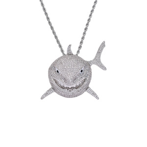 Collier pendentif requin audacieux, bijoux pour homme en cuivre et zircon, style hip-hop - Product Image 3