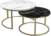 Ensemble de salon moderne table gigogne pliée en métal noir doré pour côté marbre pierre table basse ronde contemporaine gigogne