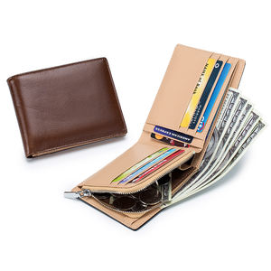 Hochwertige horizontale Vintage Männer pflanzlich gegerbte Leder Brieftasche kurze RFID-Blockierung Kreditkarten halter schlanke Falte Brieftasche Geldbörse - Product Image 1