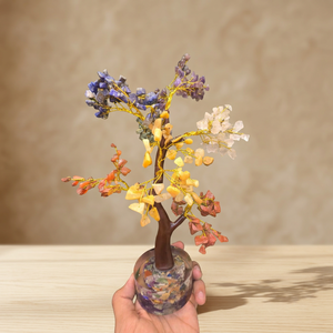 NOBLESTONE GEMS Figurine d'arbre en pierres précieuses, ornements de guérison sculptés en cristal, enveloppés de fil, décoration de bureau Feng Shui - Product Image 4