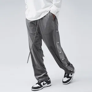 Pantalon de jogging ample en velours pour hommes, survêtement de haute qualité, personnalisé, avec boutons, cordon de serrage