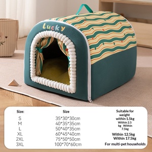 Lit pour chien personnalisé, élégant, à motif incurvé, fermé, style maison, chaud pour l'hiver, coupe-vent, pour chiens de petite/moyenne taille, niche - Product Image 6