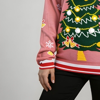 Pull de Noël rouge pour femme, col rond, manches longues, tricoté, pull de fête, vêtements décontractés d'hiver