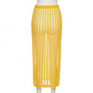 Nouvelle Arrivée 2026 – Jupes Longues en Maille Jaune Taille <span class=keywords><strong>Haute</strong></span> Élégantes et Sexy avec Fente et Effet Enveloppant pour Femme - Product Image 5