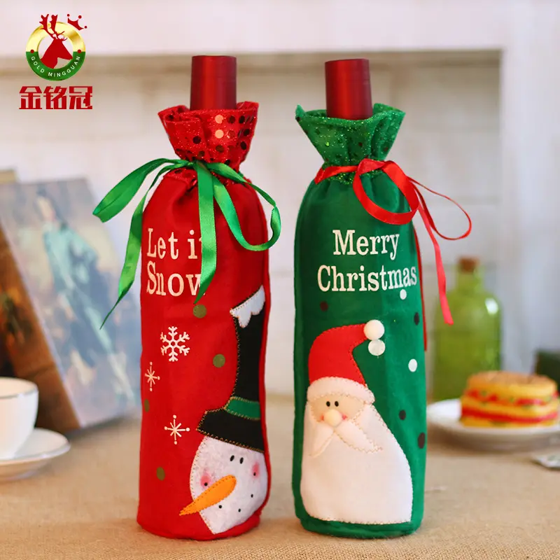 Xmas Holiday Decorating Gifts Bag Cute Santa Claus Snowman Ornaments Christmas Wine Bottle Cover