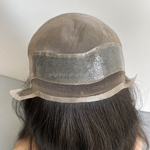 Sistema de reemplazo de alta calidad con base de encaje de acebo al por mayor, pegamento para prótesis capilar, 100% pelucas indias, Parche de cabello humano, tupé para hombres - Product Image 3