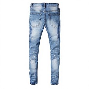 Jean droit déchiré taille mi-haute respirant et écologique pour homme, coupe classique, en denim bleu clair, style streetwear – Nouveauté - Product Image 5