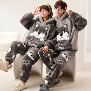 Pigiama Invernale per Coppie, Maniche Lunghe e <span class=keywords><strong>Pantaloni</strong></span>, Felpato e Imbottito, Caldo e Morbido, con Cappuccio, Design Cartoon Carino per Uomo e <span class=keywords><strong>Donna</strong></span> - Product Image 4