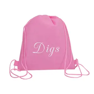 Cheap Eco Custom Logo Pink Backpack Bag Non Woven Material Drawstring Bag For Kids