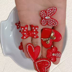 100 pièces couleur rouge mélangée Kawaii papillon coeur arc <span class=keywords><strong>Beart</strong></span> Flatback résine Cabochon téléphone déco pièces bricolage Scrapbooking cheveux arcs Acce - Product Image 5