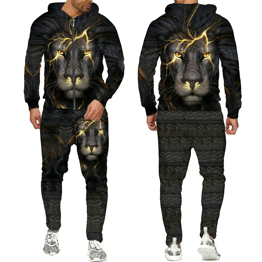 Custom 3D Printed Two Piece Jogger Pants Set Men Tracksuits Casual Sport Wear Plus Size 6Xl Mens Zipper Hoodies Set