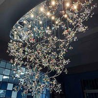 Lustre en cristal de luxe en forme de branche, grand luminaire suspendu floral artistique personnalisé pour la décoration de villas et d'hôtels