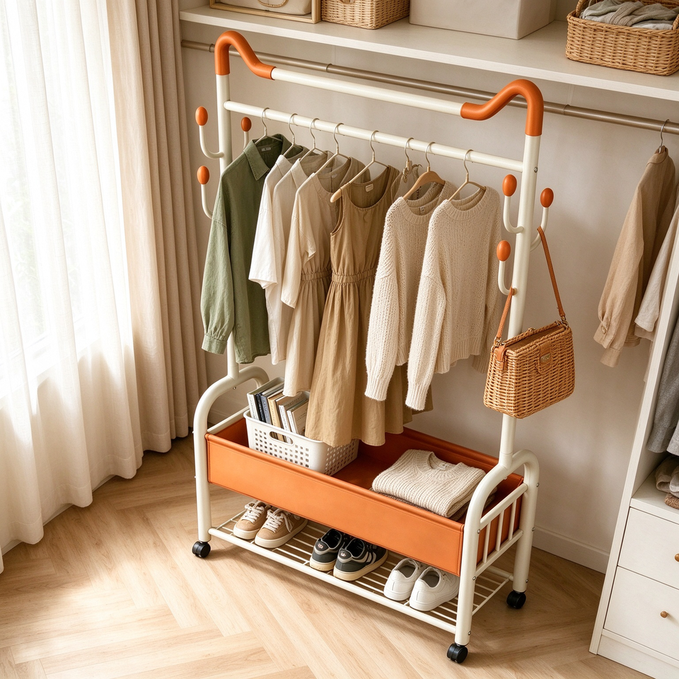 Modern Movable Coat Rack Adjustable Height Carbon Steel Rolling Garment ...