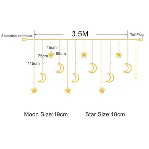 发光二极管月亮星星窗帘灯USB电池遥控圣诞花环仙女串灯圣诞派对婚礼家居装饰