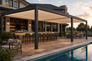 Pérgola de aluminio retráctil personalizada RKOVE RK-C3 con lamas motorizadas e iluminación LED para patio, terraza o gazebo al aire libre. - Product Image 5