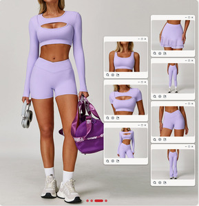 2025 yeni kadın Hollow sütyen spor giyim spor Fitness egzersiz Yoga kırpma üst V kesim alevlendi geniş bacak pantolon 7 parça Yoga setleri - Product Image 3