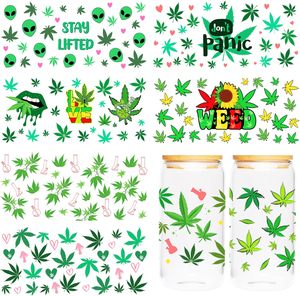 Transfert UV DTF personnalisé pour gobelet de 16 oz, motif feuille d'alien, résistant à l'eau, à appliquer par frottement - Product Image 1