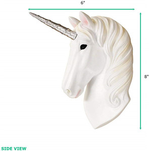 Charmes muraux en polyrésine/résine en forme de tête de cheval, mini licorne blanche + argentée, tête de licorne factice - 8 pouces, tête d'<span class=keywords><strong>animal</strong></span> en faux taxidermie, décoration <span class=keywords><strong>murale</strong></span> - Product Image 4