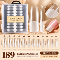 240 PCS Tip Kuku Gel Lembut Transparan Persegi Ekstra Panjang Pre-Etched Full Cover Half Matte Ekstensi Kuku 12 Ukuran Grosir OEM