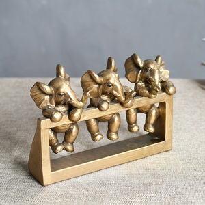 Three Little <b>Elephants</b> Resin Craft Bronze Color Tabletop <b>Decor</b> Animal Sculpture For Home Desktop Entrance Hall Art Ornament - Product Image 3