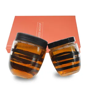 Xuzhou fabrikant bee vorm glazen pot honing potten glazen met zwarte deksels