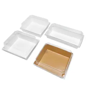 Customized Eco-friendly Kraft Paper Food Tray With Transparent Pet Lid For Takeaway Snacks Hamburg Paper Food Box Tray Packaging