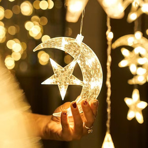Ngoài trời cổ tích phòng đám cưới bên đèn sao trăng ramadan trang trí Giáng sinh tường cửa sổ Rèm chuỗi trang trí <span class=keywords><strong>LED</strong></span> ánh sáng - Product Image 2
